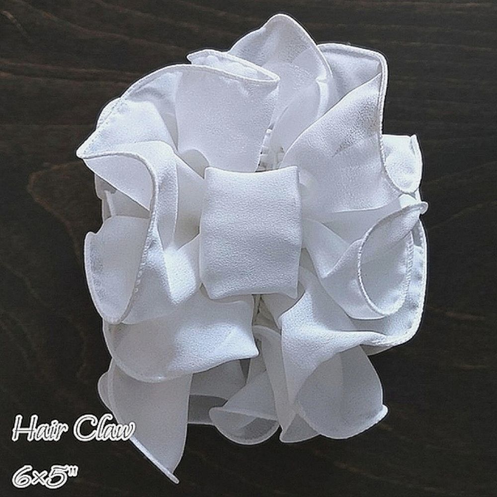 Vtg 90s white chiffon ruffle bow hair claw clip